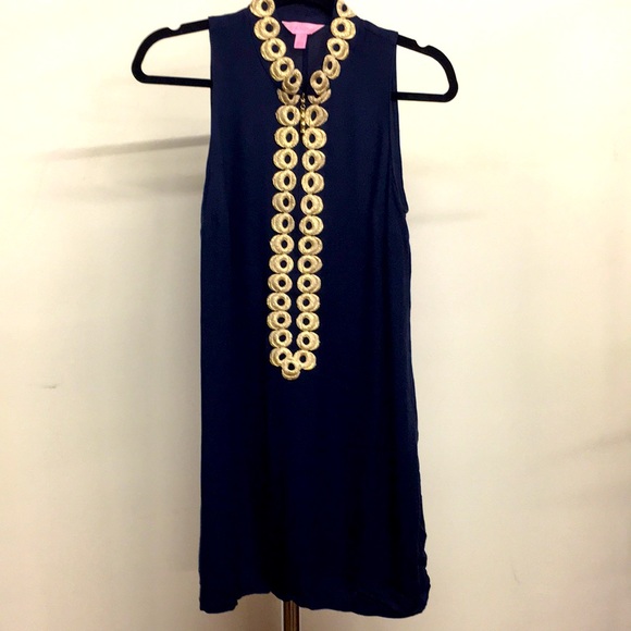 Lilly Pulitzer Dresses & Skirts - Women’s Lilly Pulitzer navy with gold trim front zip dress. Size 0. Like new